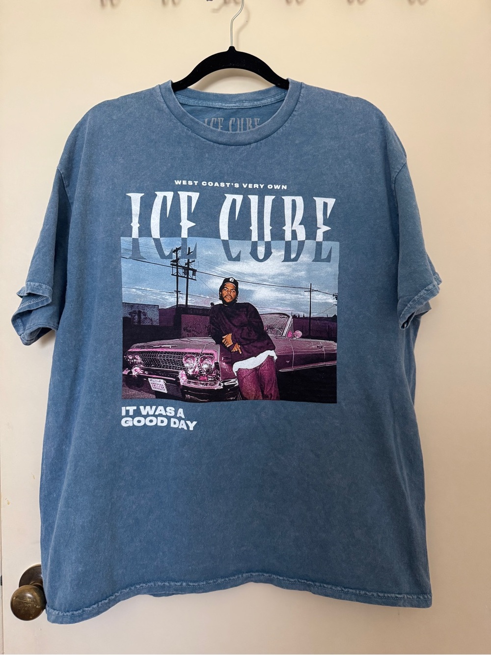 Ice Cube 'It Was a Good Day' Acid wash Blue Cotton Graphic Tee